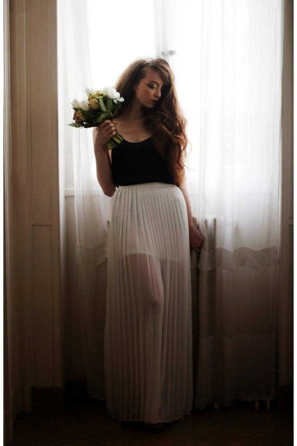 Andy and Lucy Jane Pleated Maxi Skirt White - Talis Collection