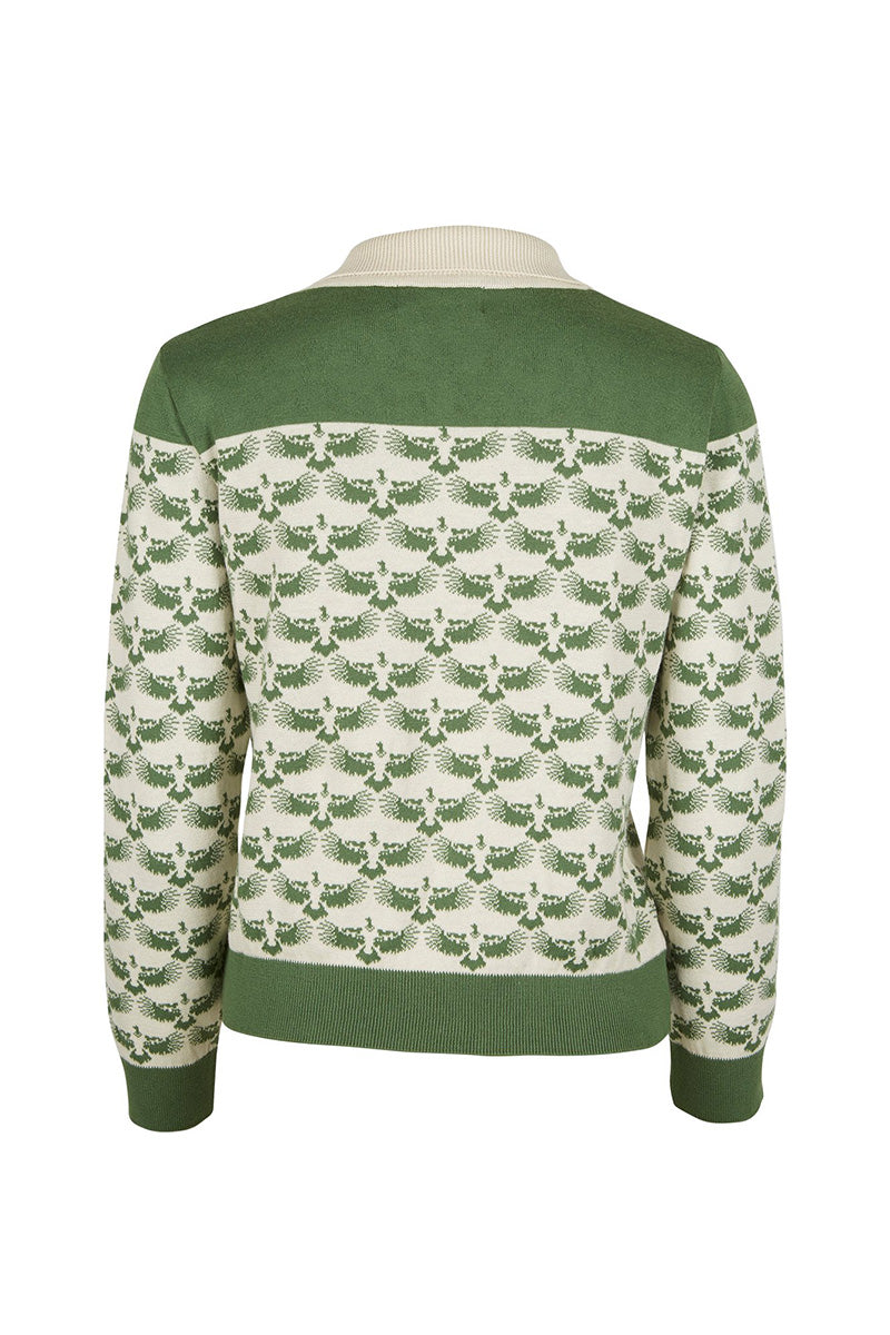 Palava Aila Green Jacquard Eagle Organic Cotton Knitted Top
