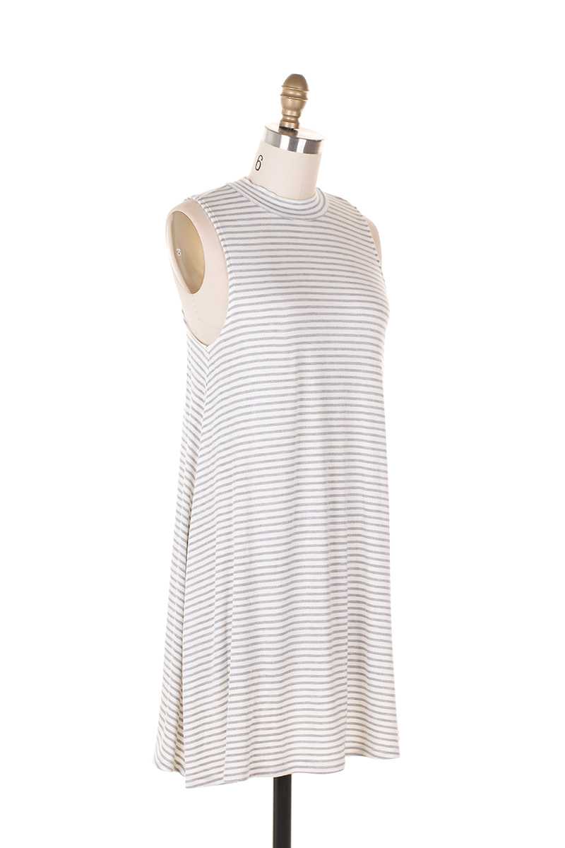 Everly Hailee Mock Neck Striped Shift Dress Gray - Talis Collection