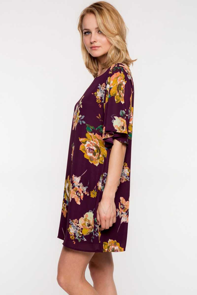 Everly Floral Print Wide Sleeve Shift Dress - Talis Collection