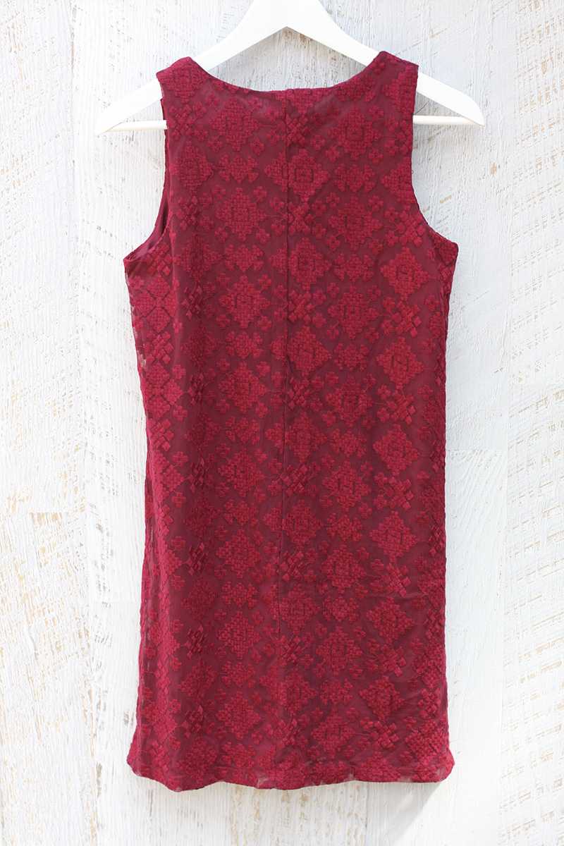 Everly Embroidered Shift Dress Red Wine - Talis Collection