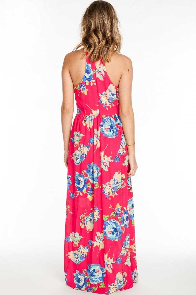 Everly Sleeveless Halter Neck Floral Print Maxi Dress