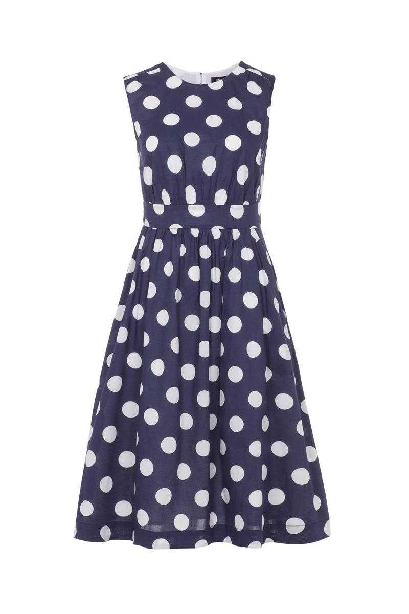 Emily and Fin Navy with Giant White Polka Lucy Dress Long - Talis Collection