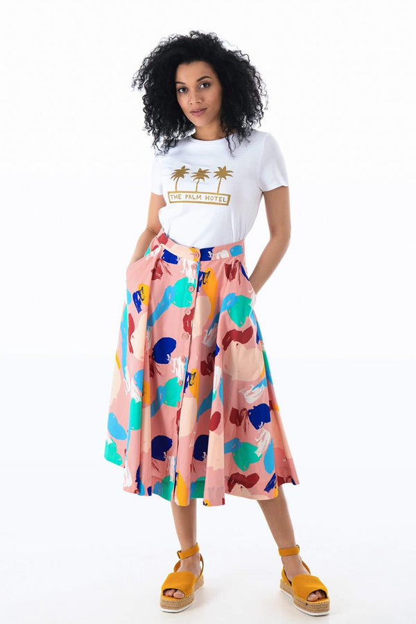 Emily and Fin Sandy Button Skirt Brushstroke Abstract - Talis Collection