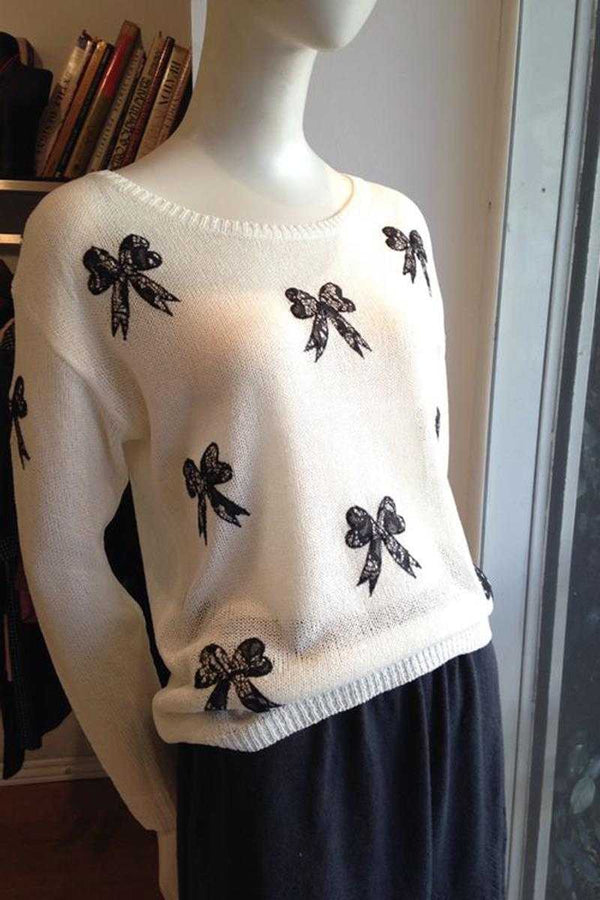 Embroidery Bow Knit Top - Talis Collection