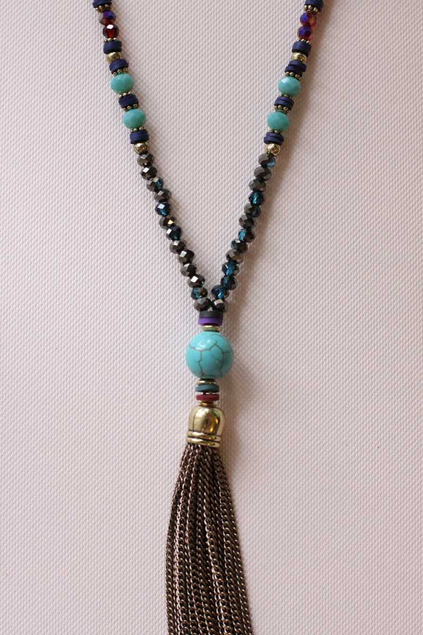 Turquoise Stone Chain Tassel Necklace