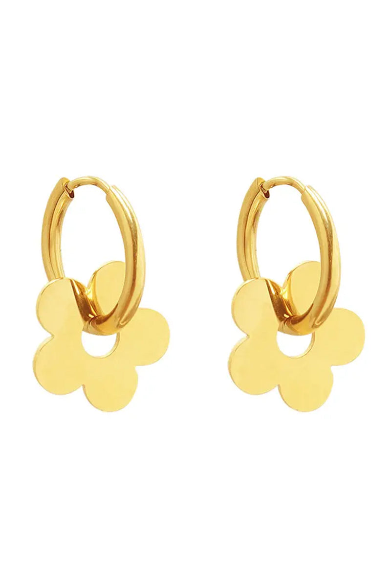 Indigo 18K Gold Plate Flower Drop Hoop Earrings