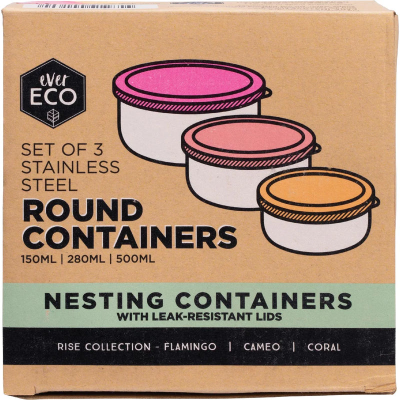 Ever Eco Stainless Steel Round Nesting Containers Rise Collection 3 Piece Set