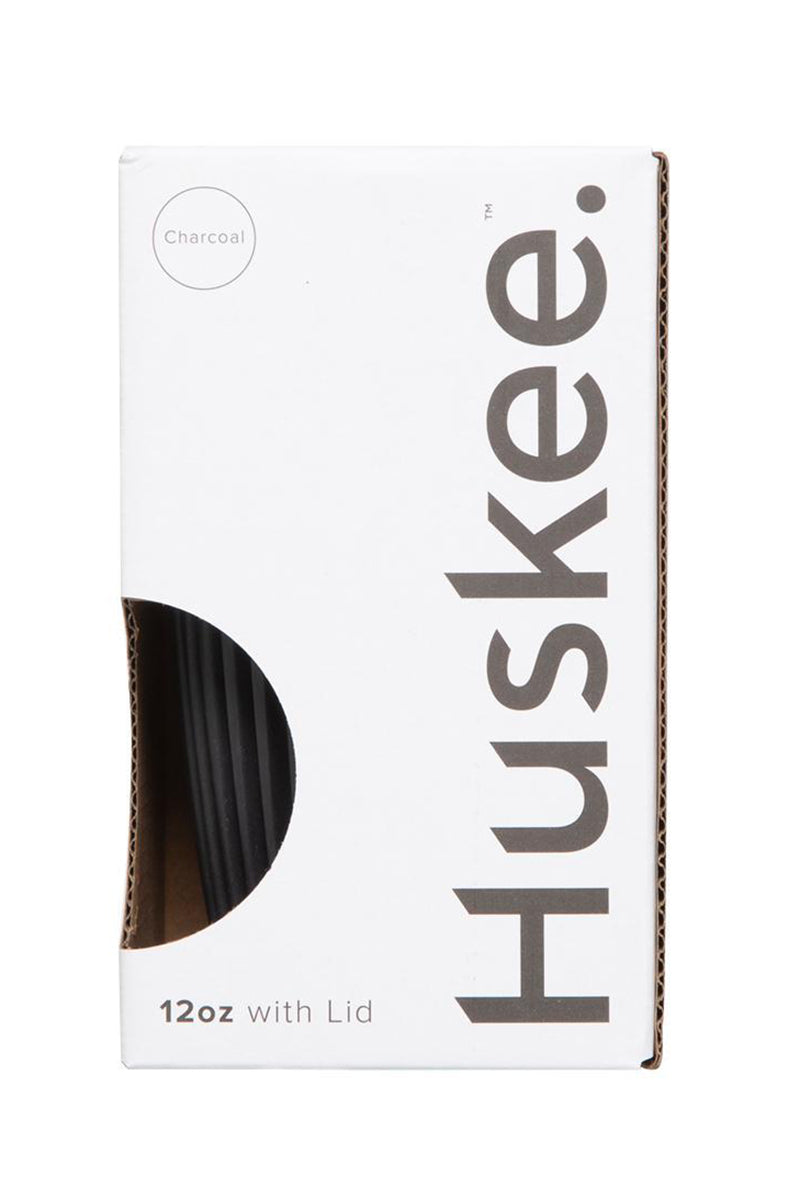 Huskee Reusable Coffee Cup with Lid Charcoal 12oz 354ml