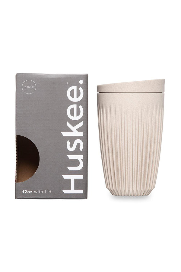 Huskee Reusable Coffee Cup with Lid Natural 12oz 354ml