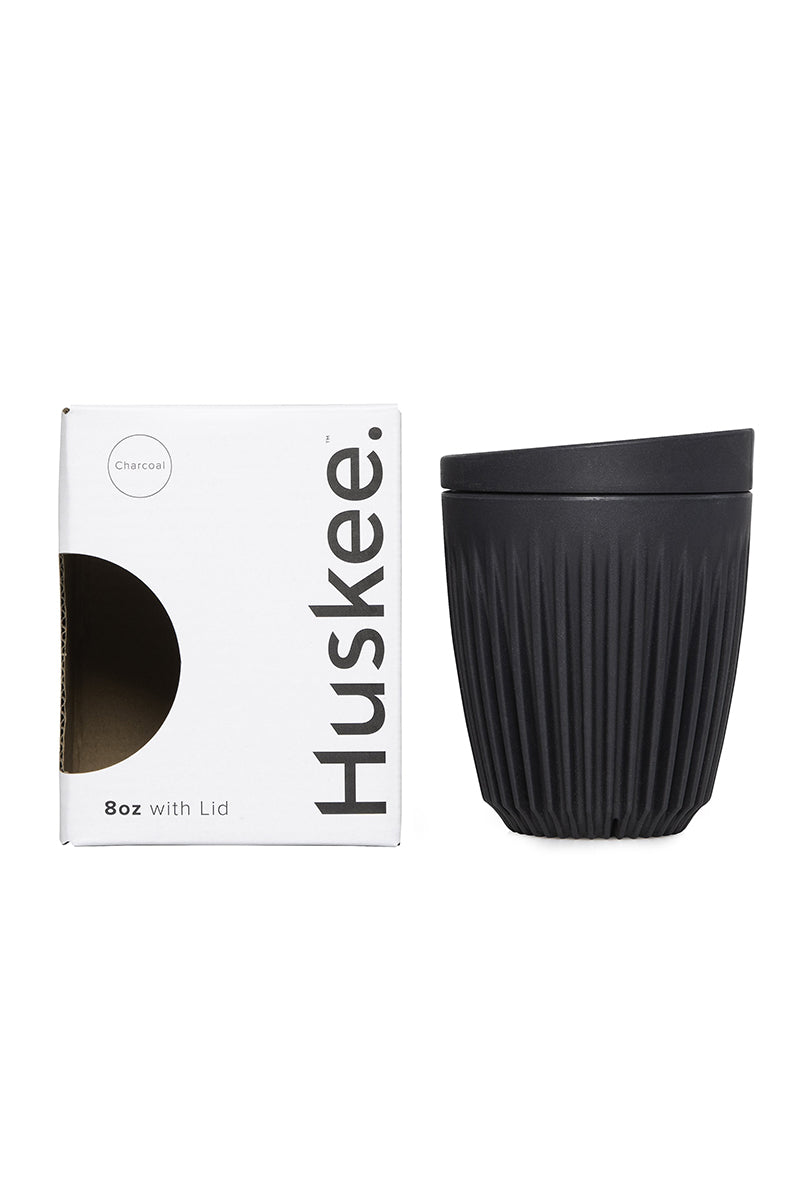 Huskee Reusable Coffee Cup with Lid Charcoal 8oz 236ml