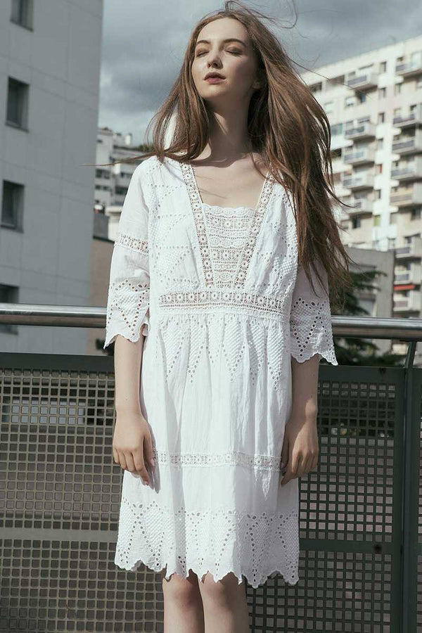white boho shift dress Women's Midi Dress Shift Dress Sundress A Line Dress Vacation Casual Boho Beach Going out Regular Fit Graphic Geometric Sleeveless Crewneck White Summer Spring 2026