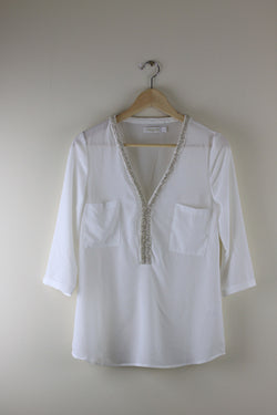 Andy and Lucy Tiffany Beaded Neck Top White - Talis Collection