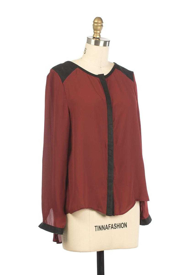 Andy and Lucy Cassandre Colorblock Top Red Wine - Talis Collection