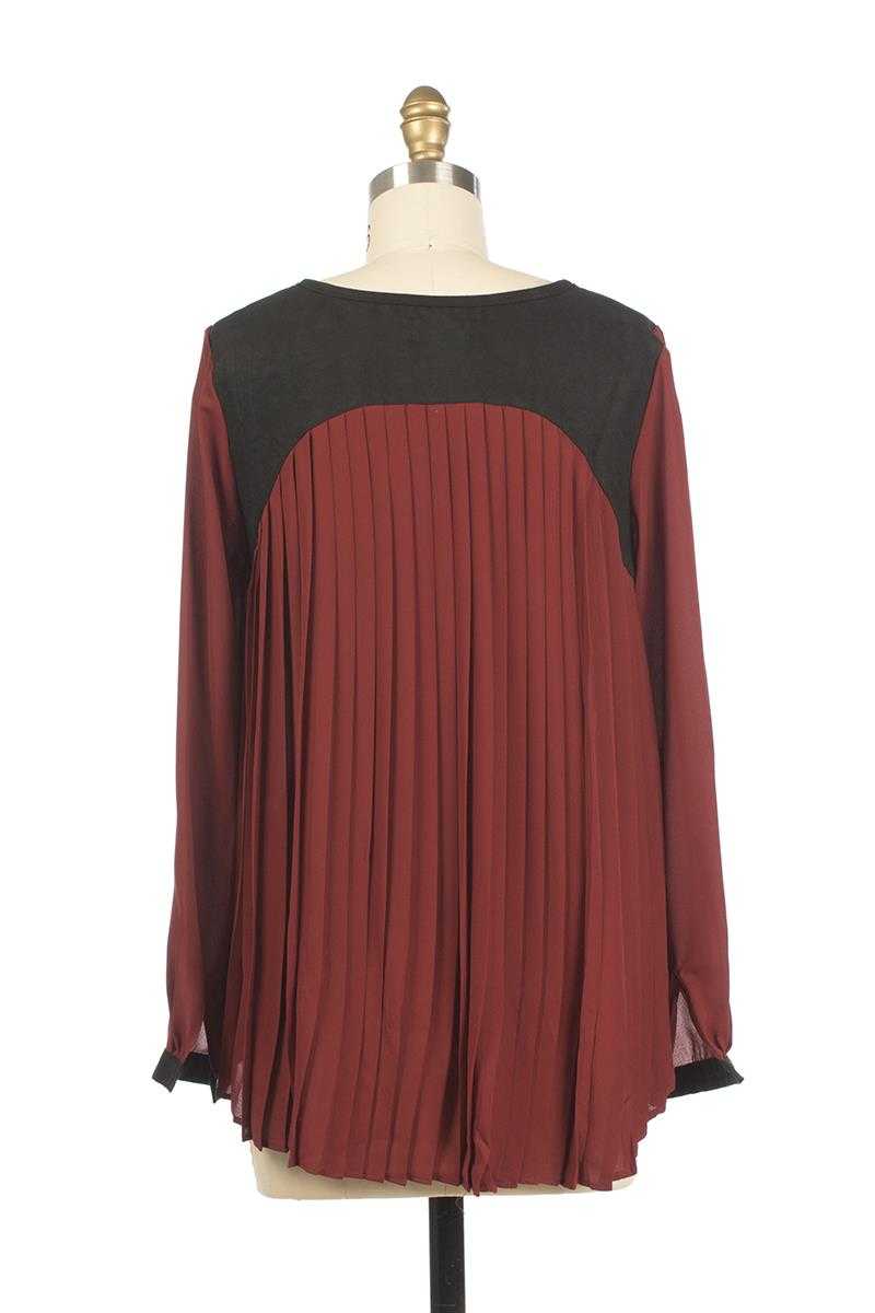 Andy and Lucy Cassandre Colorblock Top Red Wine - Talis Collection
