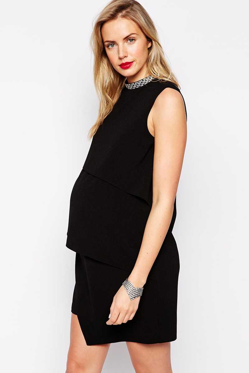 ASOS Maternity Asymmetric Shift Dress with Embellished Neck