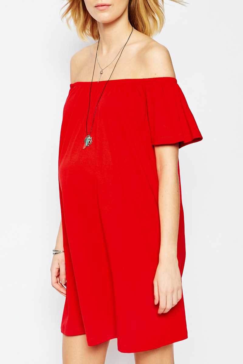 ASOS Maternity Off Shoulder Mini Dress Red - Talis Collection