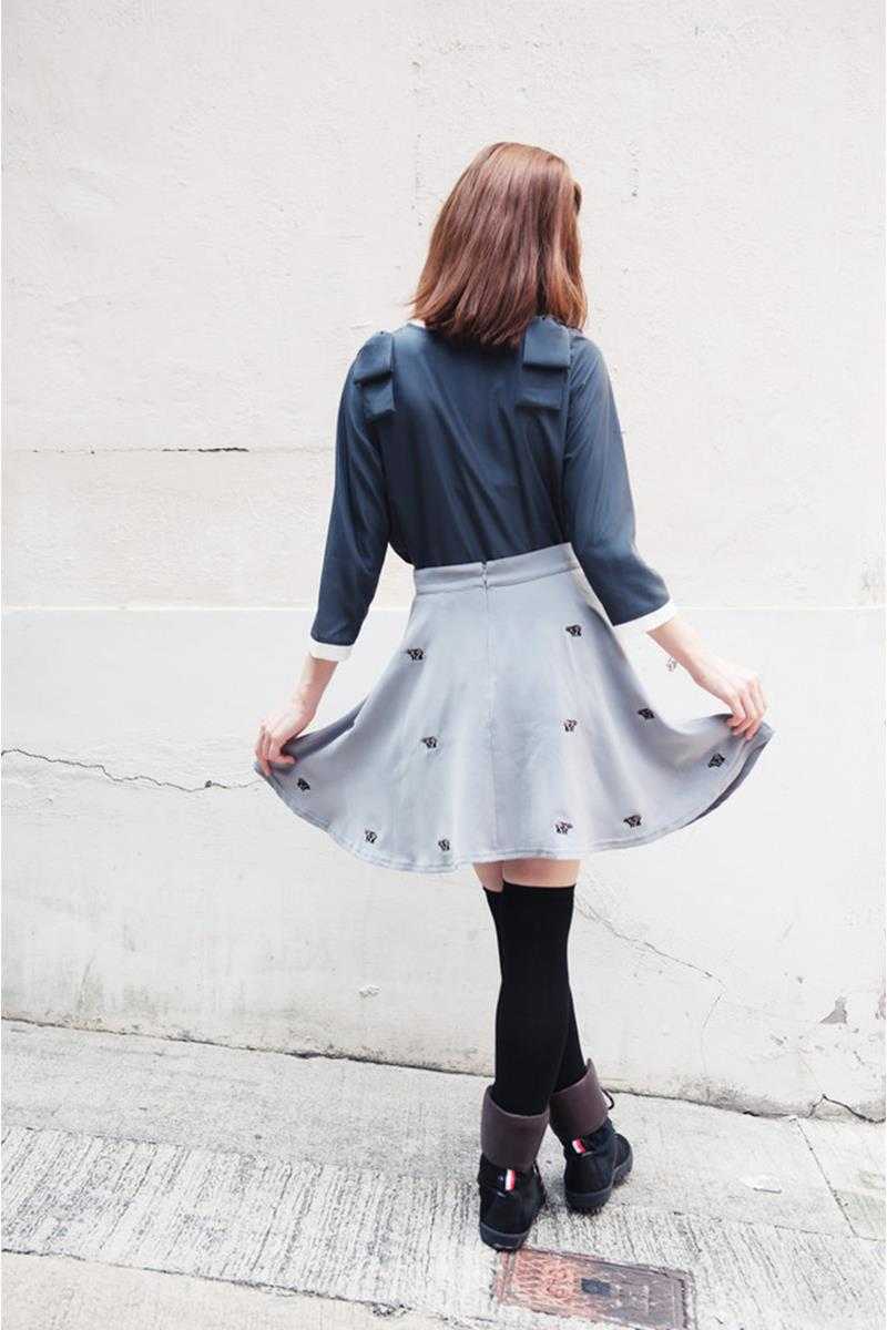 Book of Deer Grizzly Bear Embroidered Skater Skirt - Talis Collection
