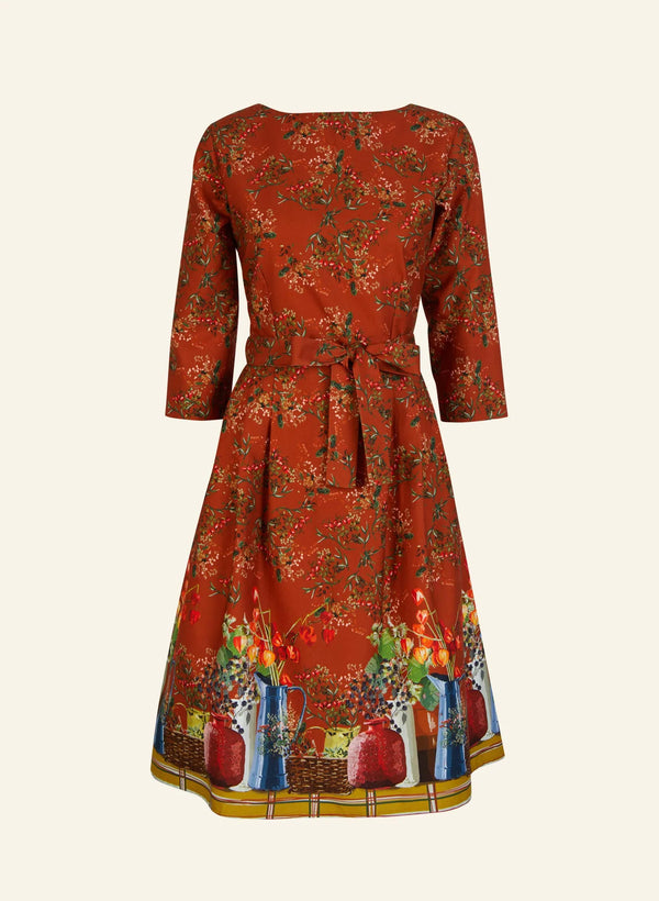 Palava Beatrice Long Sleeve Organic Cotton Dress Rust Winter Berries