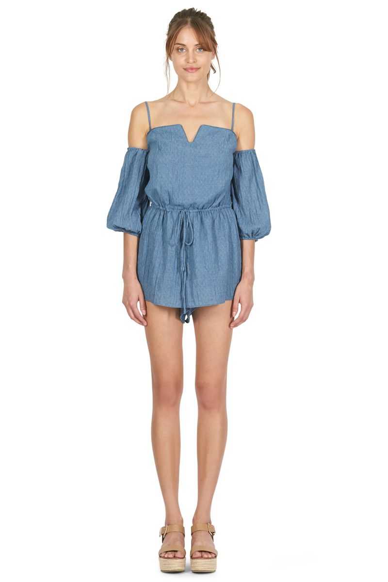Cooper St Every Breath Off Shouder Playsuit Denim - Talis Collection