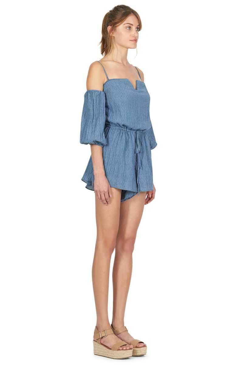 Cooper St Every Breath Off Shouder Playsuit Denim - Talis Collection