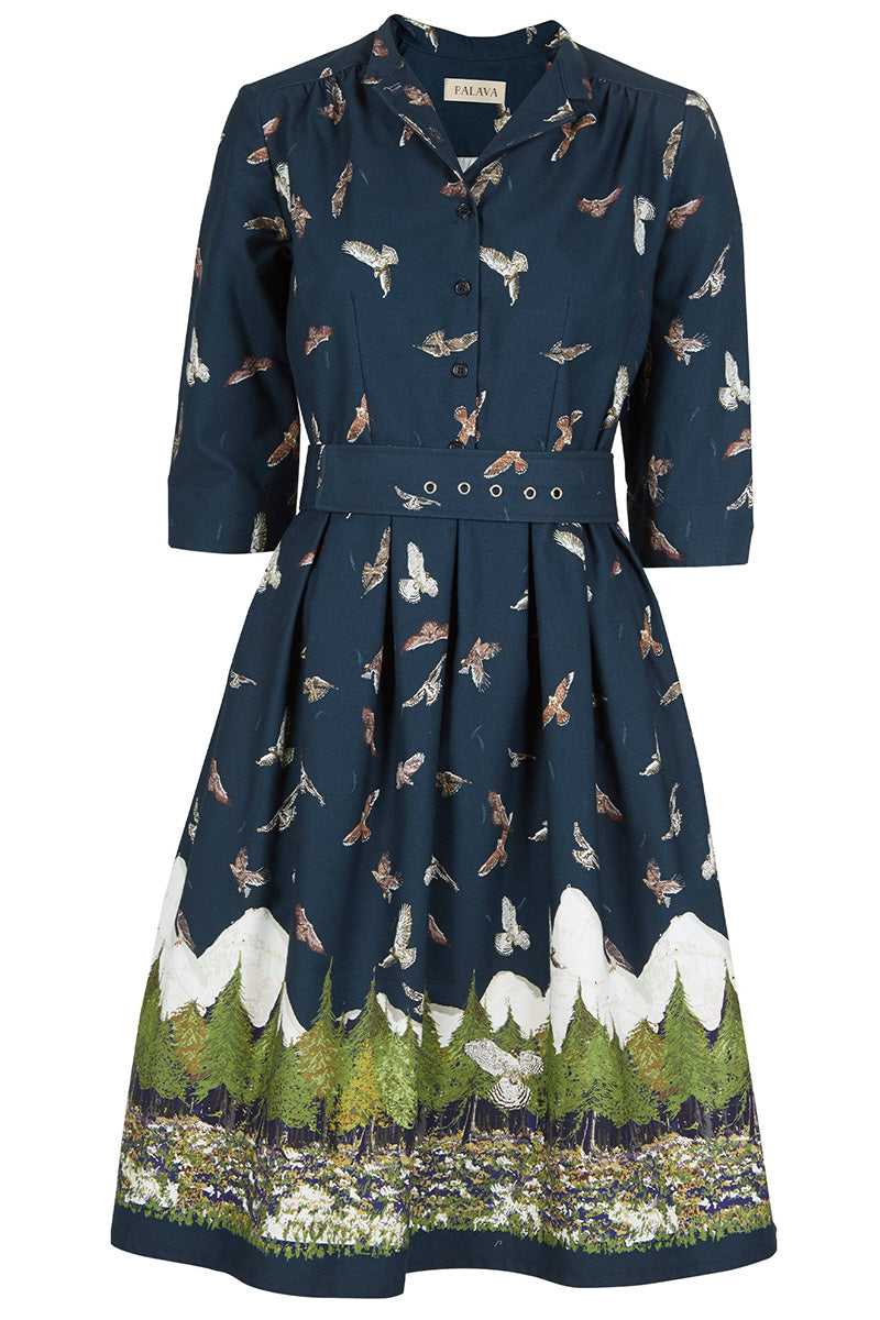 Palava Cynthia Dress Navy Birds of Prey (100% Organic Cotton)