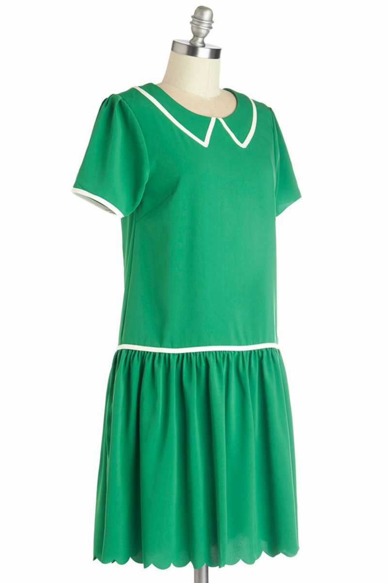 Dear Creatures Celine Scalloped Hem Dress Green XS - Talis Collection