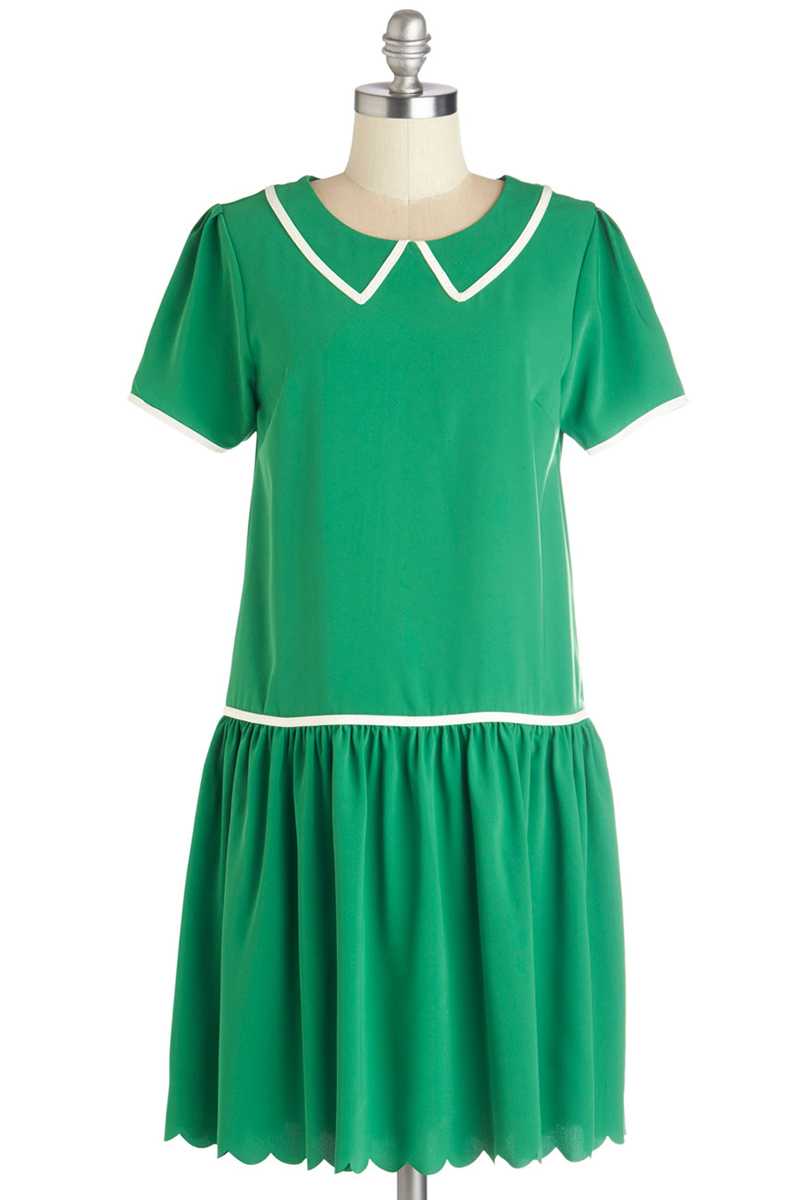 Dear Creatures Celine Scalloped Hem Dress Green XS - Talis Collection