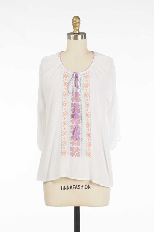 Everly Alicia Embroidered Boho Top - Talis Collection