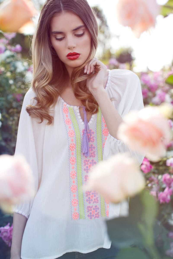 Everly Alicia Embroidered Boho Top - Talis Collection