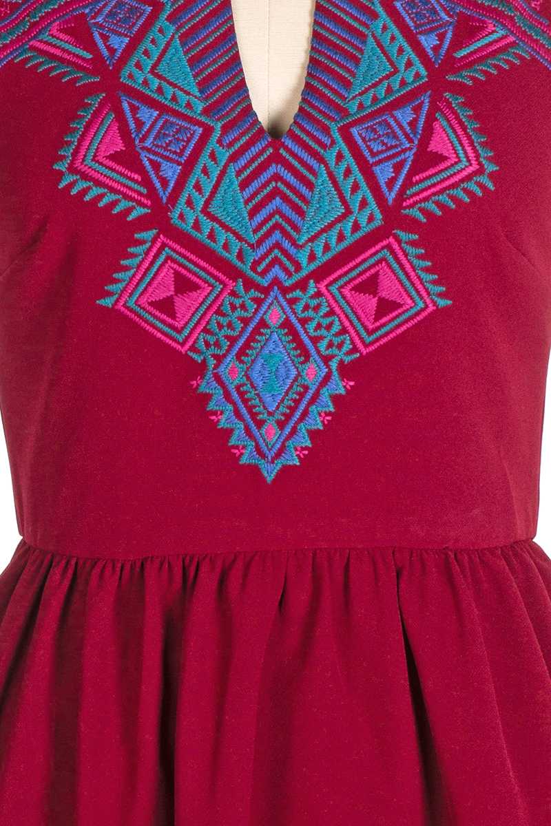 Everly Alena Embroidery Skater Dress Red - Talis Collection