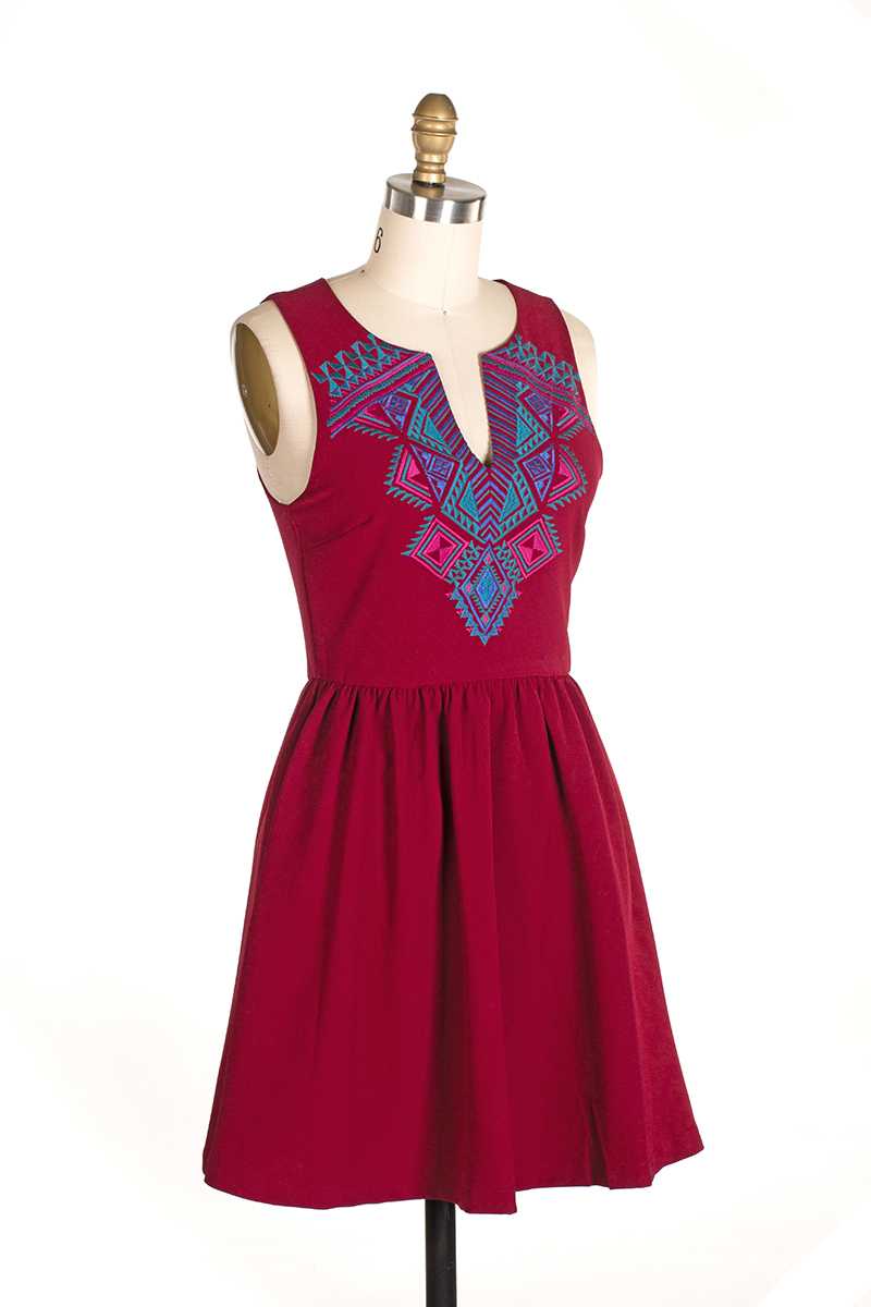 Everly Alena Embroidery Skater Dress Red - Talis Collection