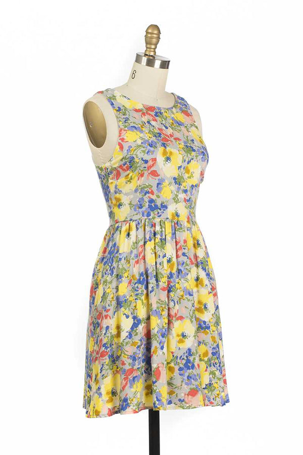 Everly Blanca Floral Print Skater Dress Yellow - Talis Collection