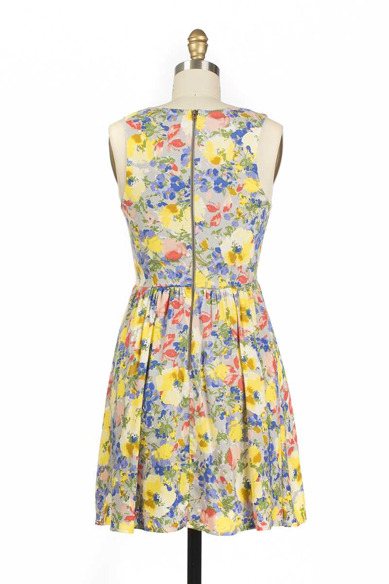Everly Blanca Floral Print Skater Dress Yellow - Talis Collection