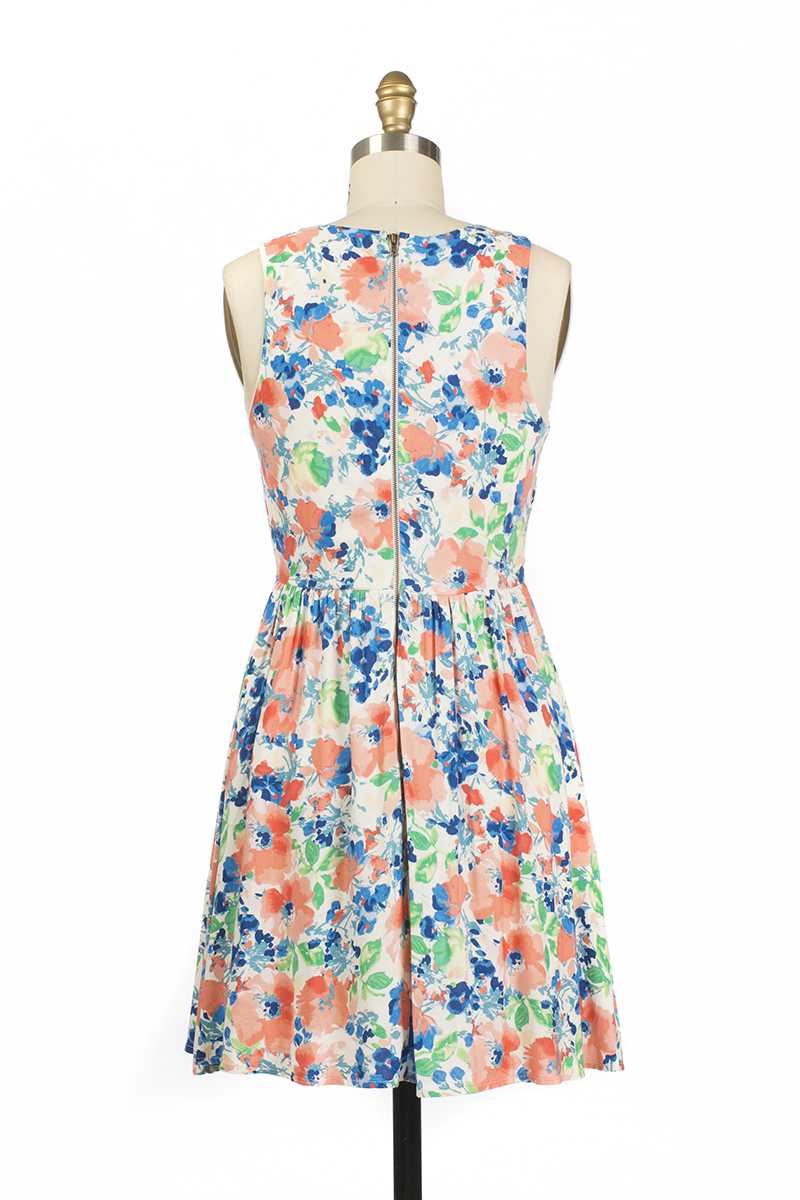 Everly Blanca Floral Print Skater Dress Blue - Talis Collection