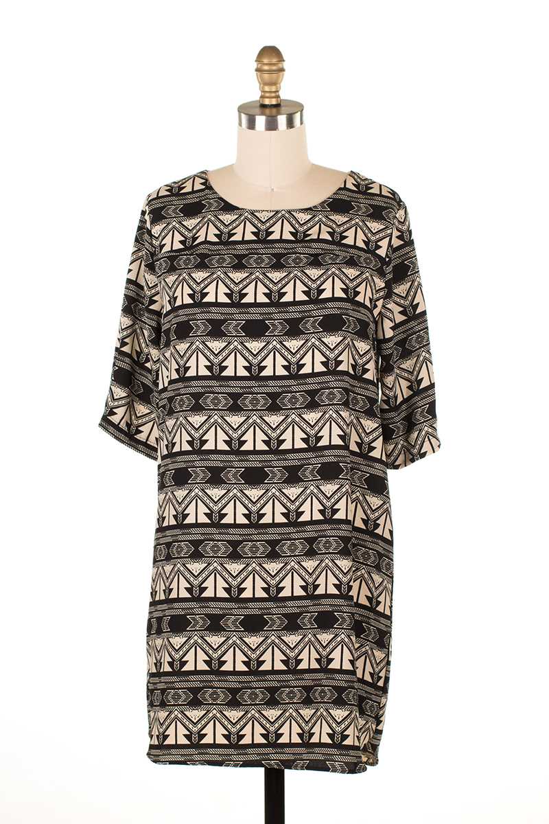 Everly Aztec Print Shift Dress - Talis Collection