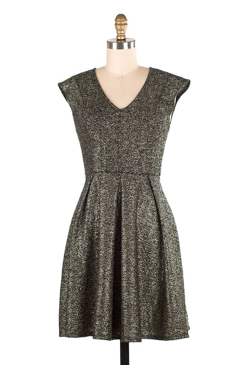 lurex skater dress Vintage 80s/90s Gunmetal Lurex Party Girl Mini Prom Skater Dress S