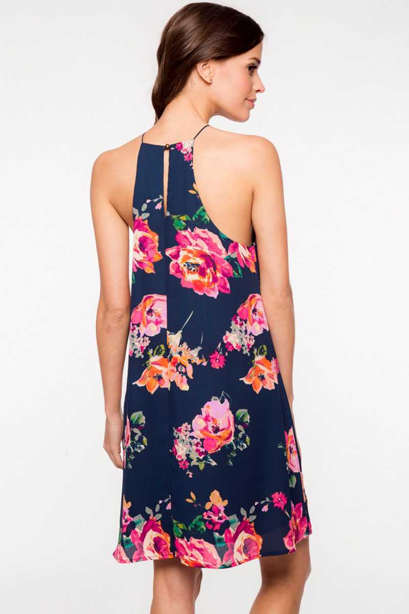 Everly Floral Print Halter Shift Dress - Talis Collection