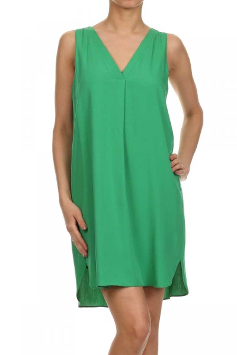 Everly Ava V Neck Shift Dress Green - Talis Collection