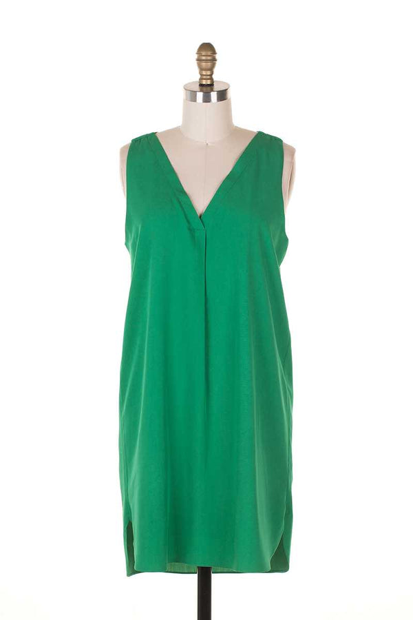 Everly Ava V Neck Shift Dress Green - Talis Collection