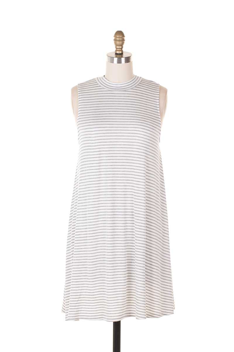 Everly Hailee Mock Neck Striped Shift Dress Gray - Talis Collection