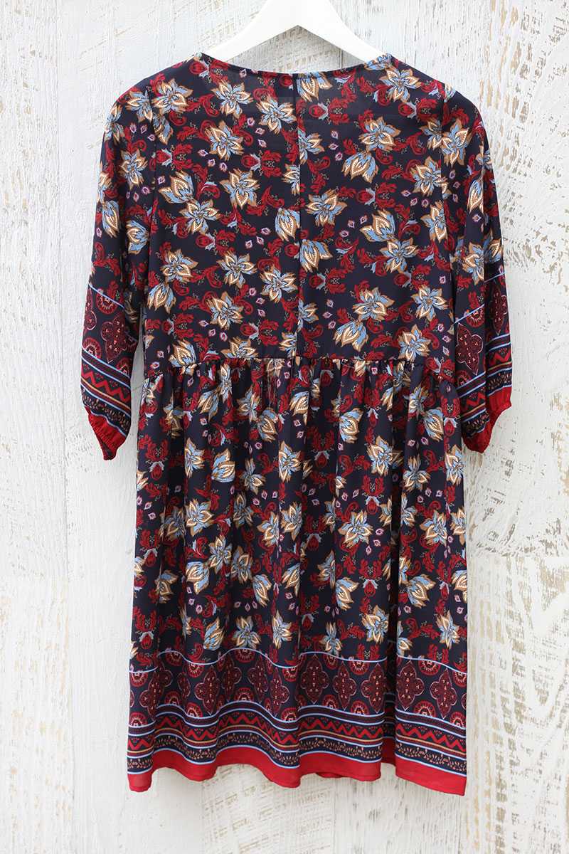 Everly Floral Print Dress Red Wine - Talis Collection