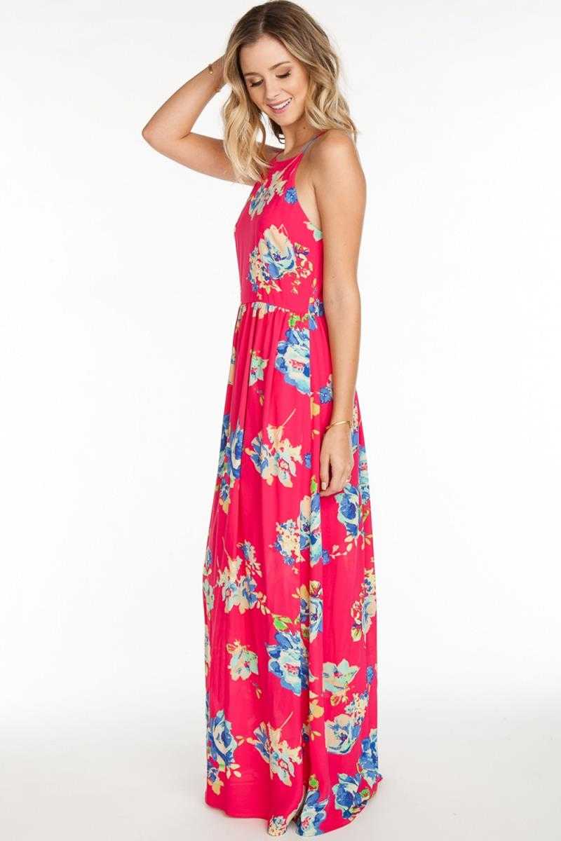 Everly Sleeveless Halter Neck Floral Print Maxi Dress