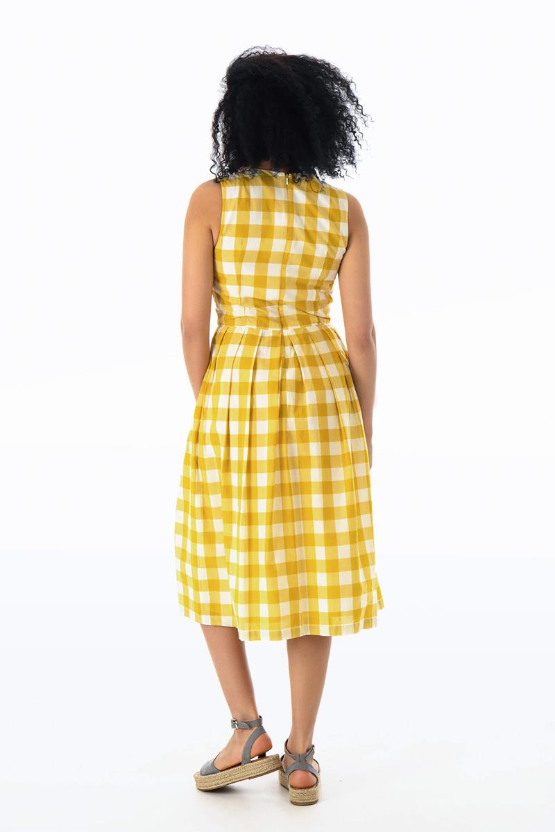 Emily and Fin Josie V Neck Midi Dress Yellow Plaid - Talis Collection
