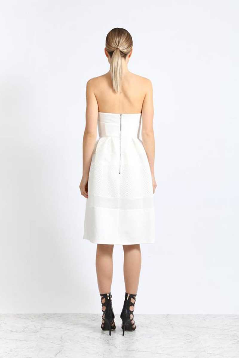 white strapless skater dress Strapless A Line Midi Dress White