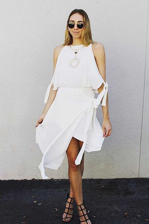 Elliatt Captivate Cold Shoulder Dress White - Talis Collection
