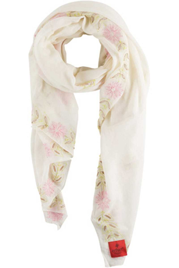 Erfurt Embroidery Floral Cotton Scarf Cream - Talis Collection