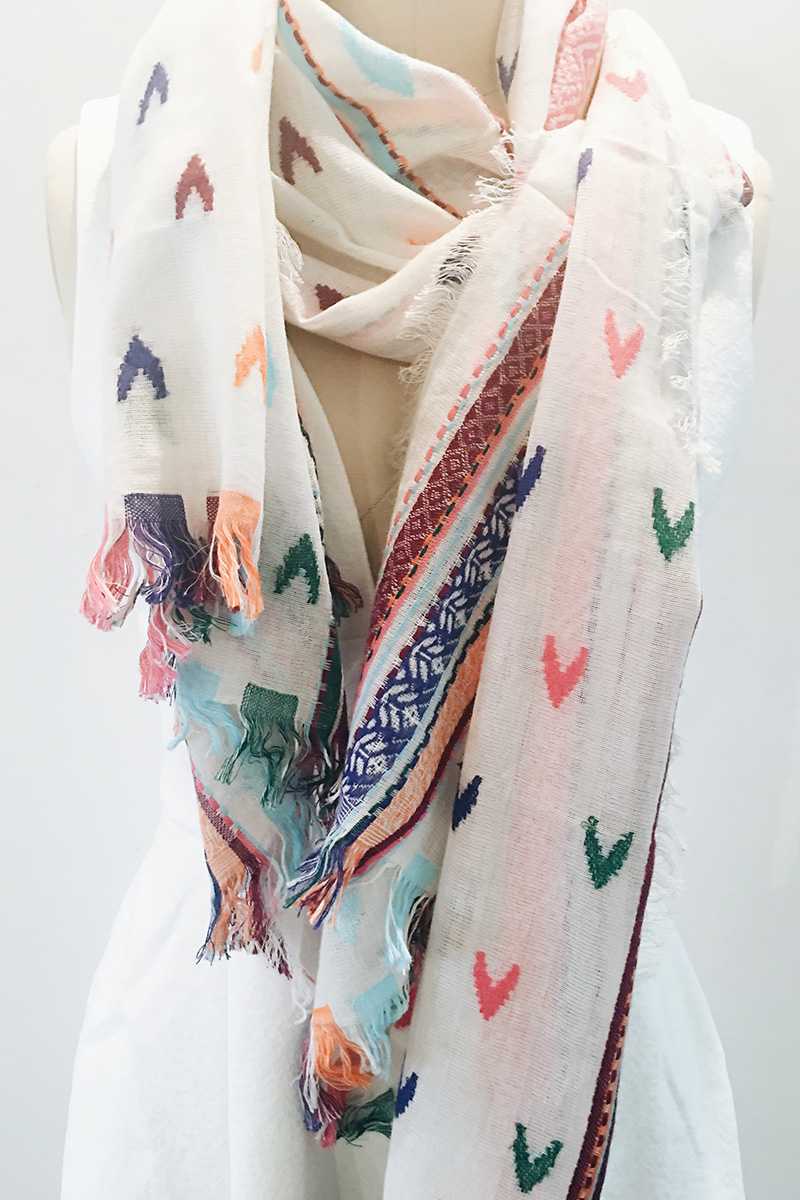 Erfurt Embroidery Jacquard Linen Cotton Scarf Cream - Talis Collection