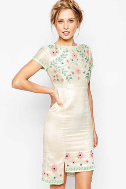 Frock and Frill Floral Embroidered Pencil Dress