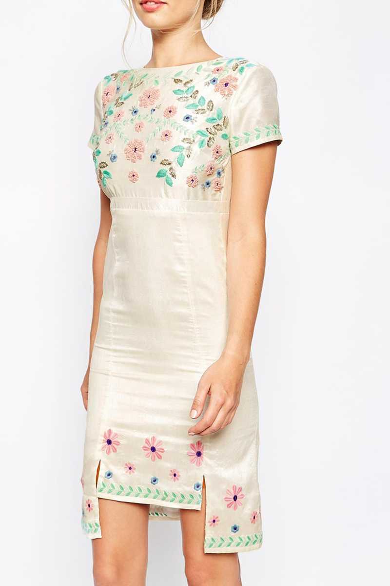 Frock and Frill Floral Embroidered Pencil Dress